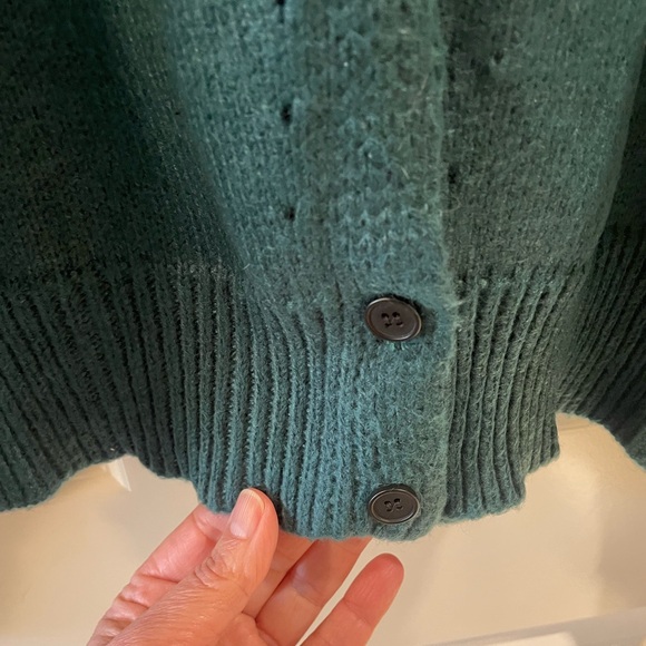 Women's Cozy Crewneck Cardigan Sweater with Floral Pin - Teal - Picture 4 of 4